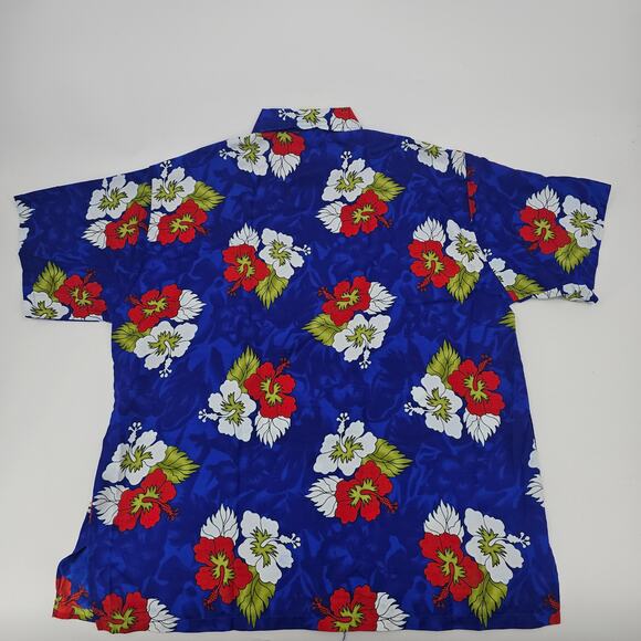 Vintage Blue Hibiscus Hawaiian Aloha Shirt Men's Size 2XL 1613 - Picture 2 of 7
